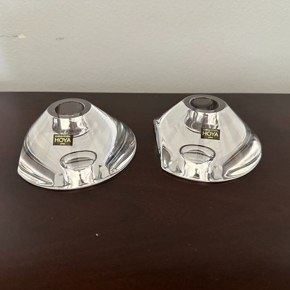 Vintage Hoya Museum Crystal Candlestick Single Candle Holder Japan Set of 2